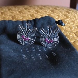 Tracey Mayer Bullseye On-Target 950 Silver Cufflinks with Pink Spinel Stones